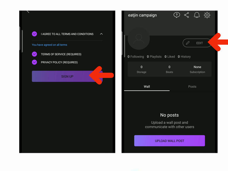 (5) Agree all terms and hit 'Sign Up' button. (6) And you're done! Edit your profile by clicking the 'Edit' button.