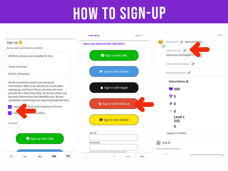 (10) Tick all checkboxes. (11) Scroll down and choose way to Sign-up. Using google will allow you to create multiple accounts. And you're done! (12) Press the emoji on the upper right corner of the page to go to your profile and edit your information.