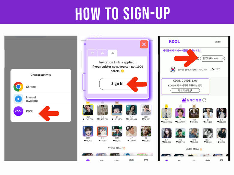 (4) Click on KDOL. (5) Click &#39;Sign In&#39; on the pop-up box. (6) You can also change the language by pressing the language button on the right side of the home page.