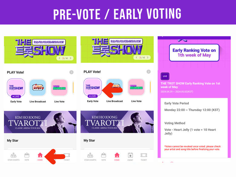 (1) Go to home page. (2)click the &#39;Early Vote&#39; banner on the left side of the page, with &#39;Live&#39; purple button. (3) On this page, you&#39;ll see the prevoting time period, and other instructions.