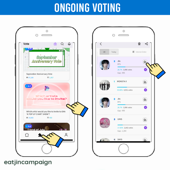 (1) Go to &#39;Vote&#39; tab and click &#39;Which artist would you like to invite?&#39; (2) Click the box icon on the right side.